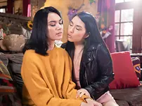 two Raven-haired Lezzies Pleasuring Each Other On The Bed images (Mina Moon, Sawyer Cassidy)