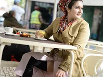 Ebony-haired plumper showcases her upskirt beaver with a strand of pleasure buttons jammed in cootchie