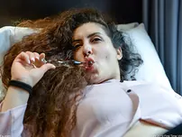 Ebony-haired plumper showcases her upskirt beaver with a strand of pleasure buttons jammed in cootchie