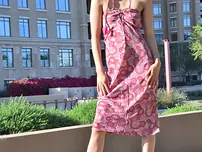 American ultra-cutie Reina poses in her long dress and takes off bare in public