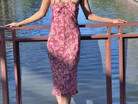 American ultra-cutie Reina poses in her long dress and takes off bare in public