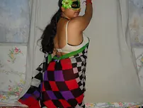 Overweight Indian dame Velamma Bhabhi showcases her funbags and cunt in a mask