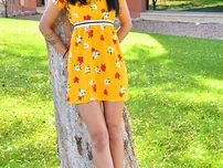 Babe Viva demonstrates her scorching coochie in public while posing in her summer dress
