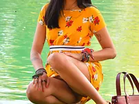 Babe Viva demonstrates her scorching coochie in public while posing in her summer dress