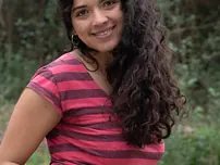 Dark-skinned-haired exotic teenage Maria F flaunts her bushy cooch & congenital jugs outdoors