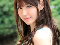 Dark-skinned-haired Asian doll Yui Uehara gives a blow-job and gets torn up by two jizz-shotguns