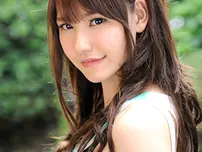 Dark-skinned-haired Asian doll Yui Uehara gives a blow-job and gets torn up by two jizz-shotguns