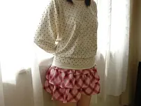 Shy chinese teenage unclothing down and showcasing her slit in close up