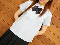 Japanese teenager Miyo flashes her funbags and panties in solo act