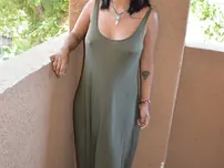 Dark-hued girl Diana Braset unsheathes her all-natural mounds & wooly labia on a terrace