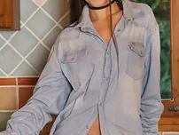 Handsome nubile with a smoothly-shaven clam Lorena B unsheathes her bod in a solo