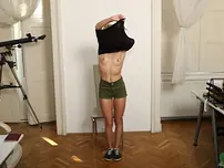 Blondie nubile Eveline Dellai unclothes down boldly