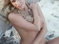 Blond Czech Keira Moon demonstrates her meaty bumpers and smoothly-shaven vulva in footwear