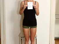 Light-haired teenage Zazie Skymm takes off and demonstrates her clean-shaven vag at the audition