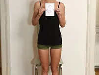 Light-haired teenage Zazie Skymm takes off and demonstrates her clean-shaven vag at the audition