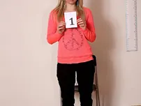 Skinny teenager sweetheart Layla A disrobes at the audition and unveils her little milk cans