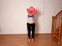 Skinny teenager sweetheart Layla A disrobes at the audition and unveils her little milk cans