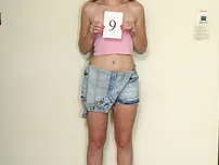 Skinny teenager sweetheart Layla A disrobes at the audition and unveils her little milk cans