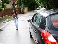 Brown-haired teenage gets pulverized firm after being picked up while ambling on a road