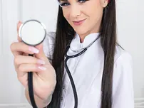 Kinky nurse Lullu Gun crams a test tube with nectar after pounding