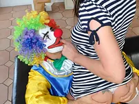 Mature chick has a sexual appointment with a clown in nylons and garters