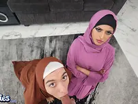 Sophia Leone and Aubrey Babcock fitness hijabs during POINT OF VIEW threeway orgy