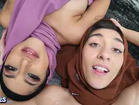 Sophia Leone and Aubrey Babcock fitness hijabs during POINT OF VIEW threeway orgy