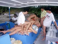 Antique spunk bi-otches Nadine & Imene rub eats after gargling penis in groupsex