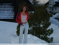 Wonderful Indian nubile poses on snow-facialed ground before going naked on a sofa