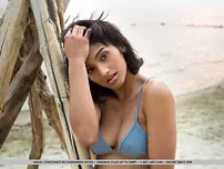 Passionate fantastic beach bunny Angel Constance unclothes swimsuit uncovering torrid physique