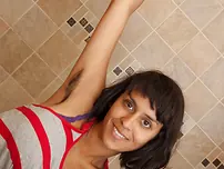 Smoking super hot Indian stunner with wooly underarms Sonya N unclothing in the tub