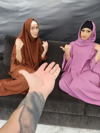 Sophia Leone and Aubrey Babcock fitness hijabs during POINT OF VIEW threeway orgy