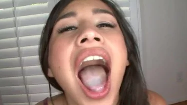 Nice and cute faced latina babe gets sperm