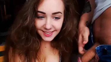 Cute curly teen blowing POV cock on webcam