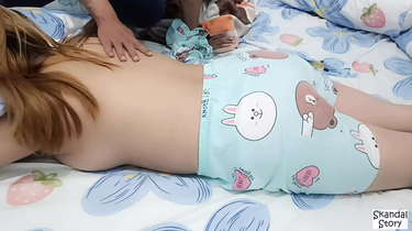 Witness this Asian PLUMPER step-step-sister get wild and spray for her brothers' bounty