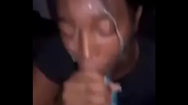 Chick P78 gags on Charles Tilyoda's ample man-meat and takes a facial