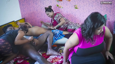 Hot Indian curvy babes get down and dirty in a wild wedding sex party