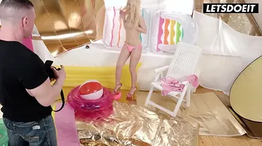 Kira Thorn's POINT OF VIEW suck off during a nude photoshoot with her puny baps juggling